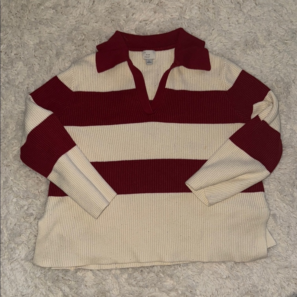 A New Day Red and Cream V-Neck Sweater